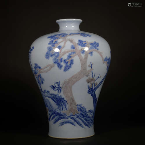 A blue and white Meiping