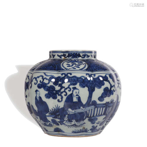 A blue and white 'figure' jar