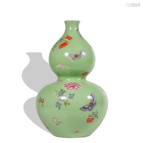 A famille-rose 'floral' gourd-shaped vase