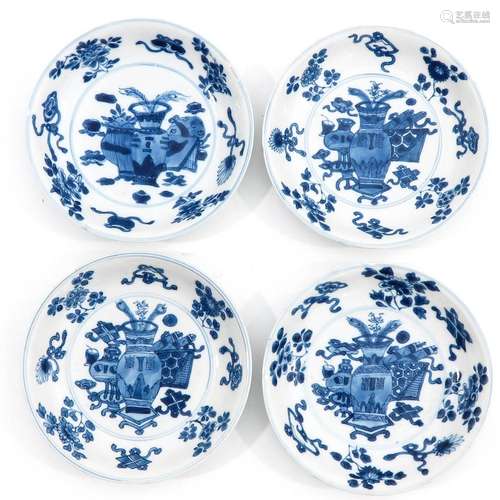 A Series of 4 Blue and White Plates