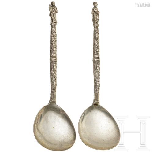 Two German silver spoons with depictions of apostles,