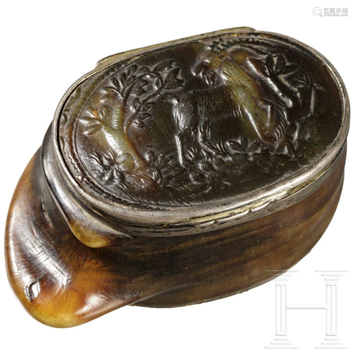 A silver-mounted ibex-horn snuffbox, Salzburg, 18th