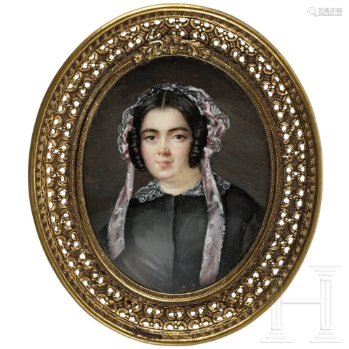 A probably French miniature portrait of a young lady,