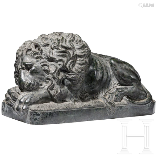 A German sculpture of a lion made of serpentine, 19th