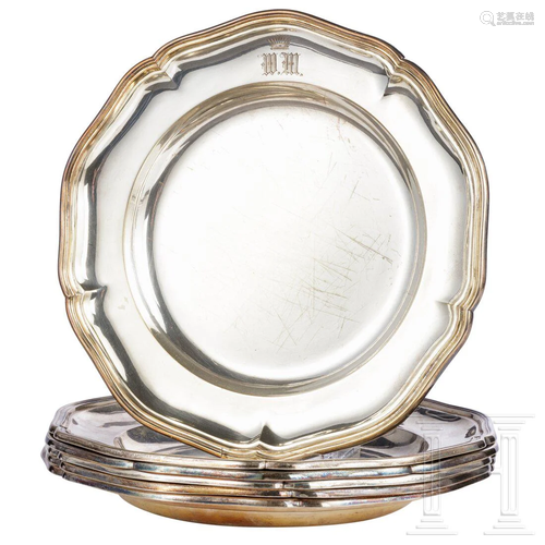 Six German silver plates, Heilbronn, circa 1890