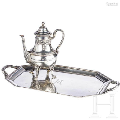 A German silver coffee pot and tray, Koch & Bergfeld,