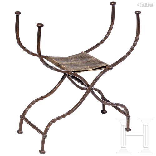 An Italian iron folding chair, 16th/17th century