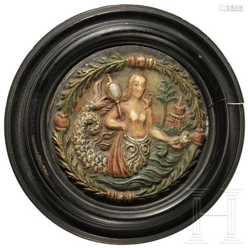 A wax medallion with depiction of a mermaid, Nuremberg,