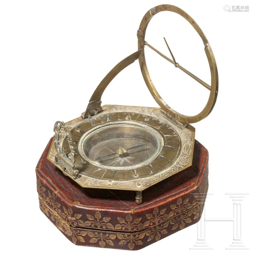 A cased travelling sun dial, Nuremberg, circa 1720