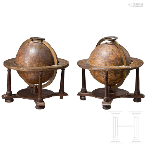 A pair of miniature globes, Johann Gabriel Doppelmayr,