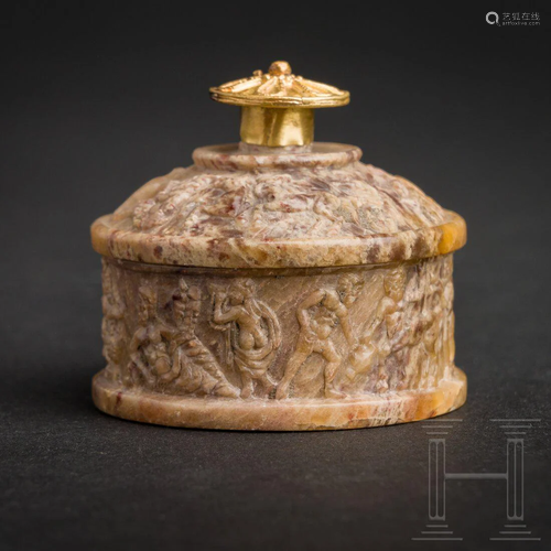 A rare and charming Roman marble pyxis, 1st century