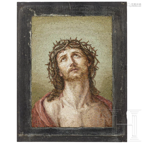 A Roman micromosaic panel showing the face of Christ,