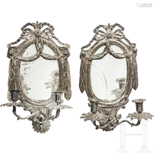 A pair of wall scones with mirrors, Flemish or French,