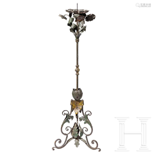 A large Italian wrought iron candlestick, ca. 1700