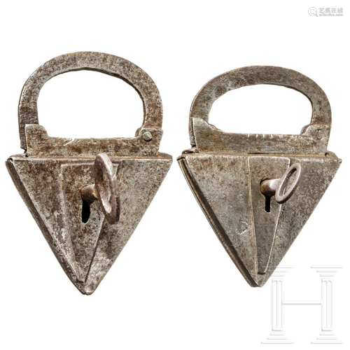 Two German Gothic triangle padlocks, circa 1600