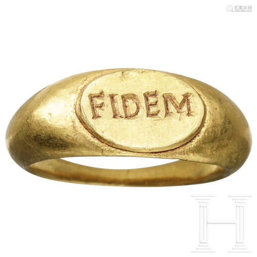 A Roman ring inscribed FIDEM, 4th century