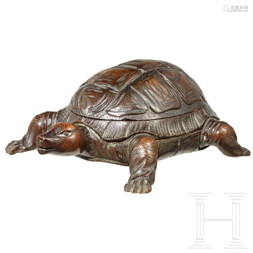 A wooden box carved in the shape of a turtle, Germany,