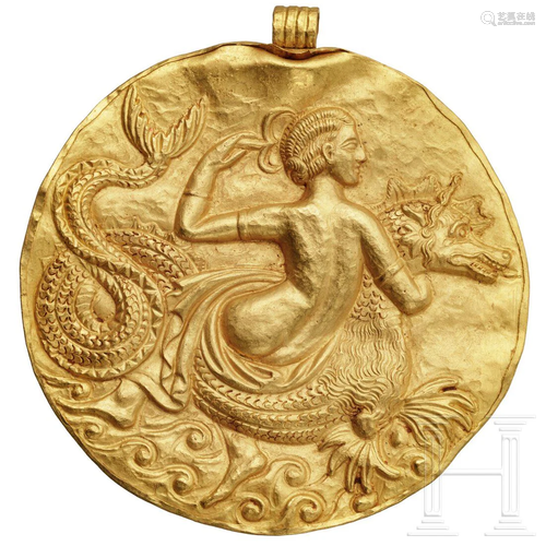 An outstanding Hellenistic gold medallion with a