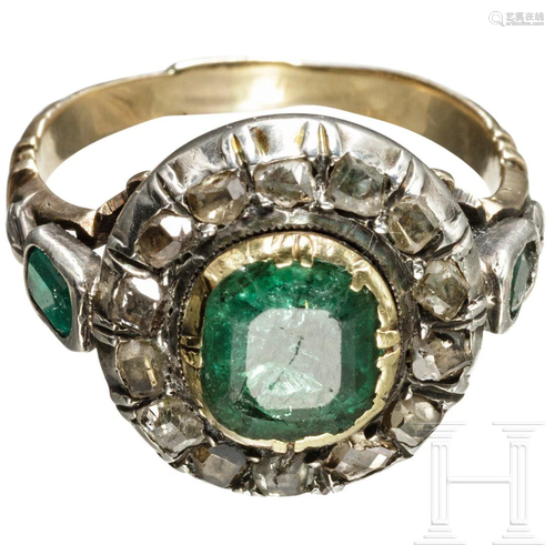 A baroque German ring with an emerald, 1st half of the