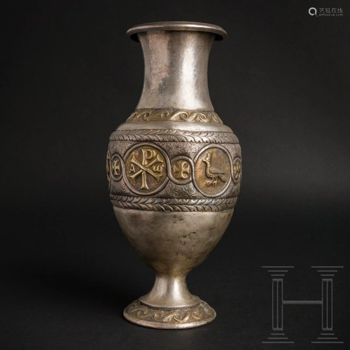 A rare early Christian partially gilded silver vase,