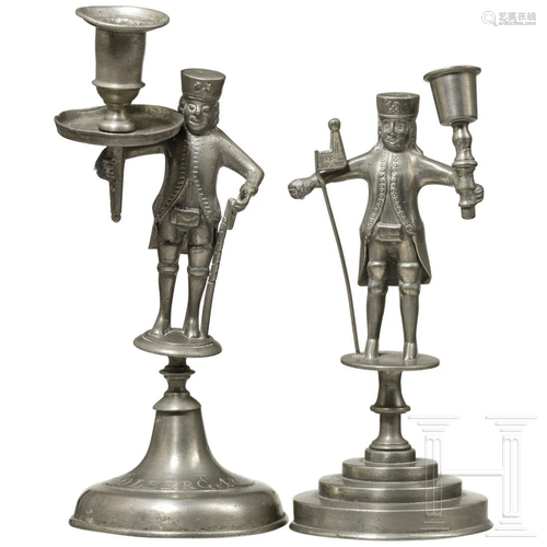 Two saxonian candle sticks in the form of miners, 19th