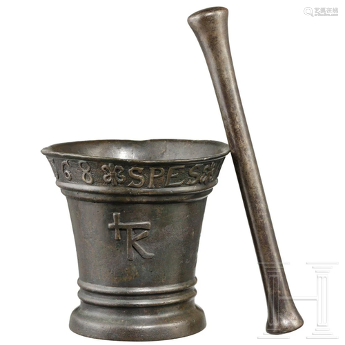 A large German Renaissance bronze mortar, dated 1568