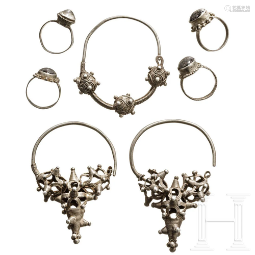 Seven pieces of Thracian silver jewellery, 13th century