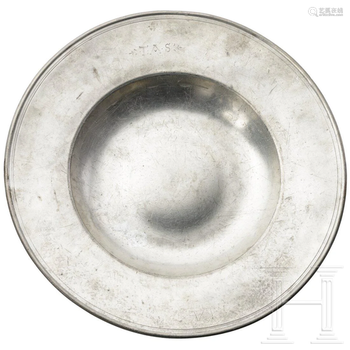 A large broad-rim charger made of pewter, Salzburg,