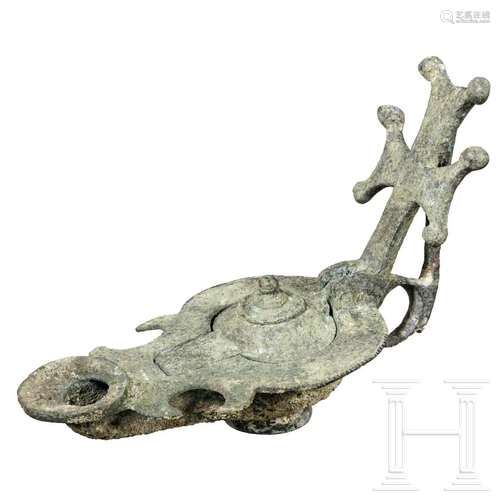 A Byzantine oil lamp for a candelabrum, 7th century