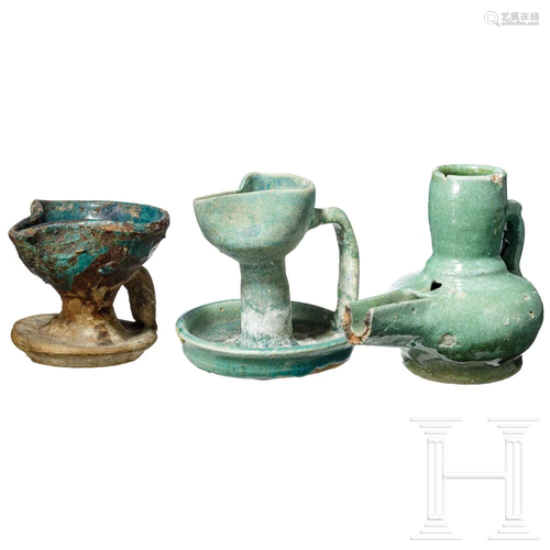 Three Islamic oil lamps, Near and Middle East, 13th -