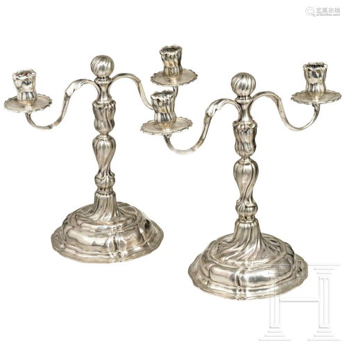 A pair of silver girandoles with plug-in attachments,