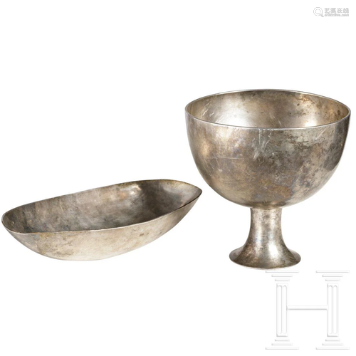 An Achaemenid silver goblet and a silver bowl, 5th -