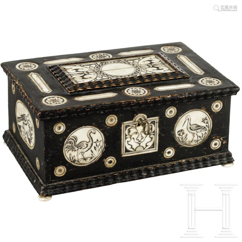 A South German bone-inlaid box, circa 1600