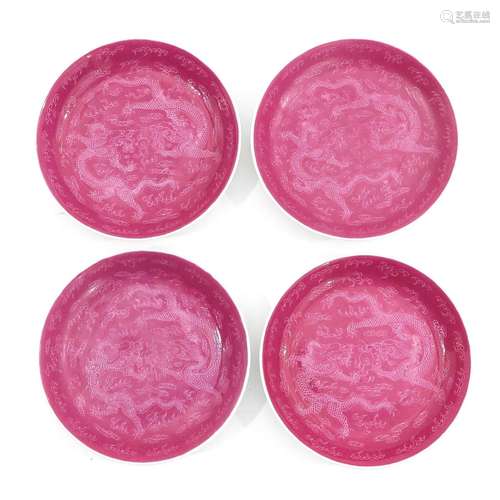 A Series of 4 Pink Sgraffito Decor Plates