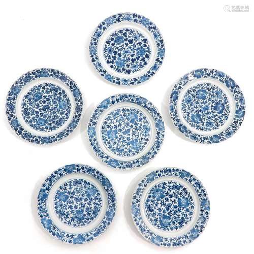 A Series of 6 Blue and White Plates