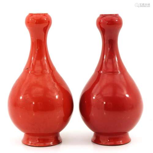 A Pair of Orange Decor Gourd Vases