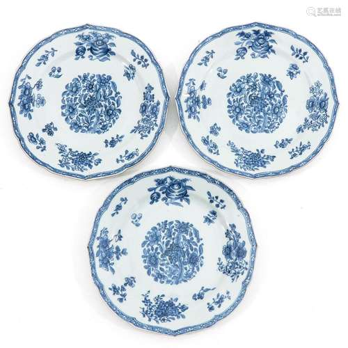 A Series of 3 Blue and White Plates