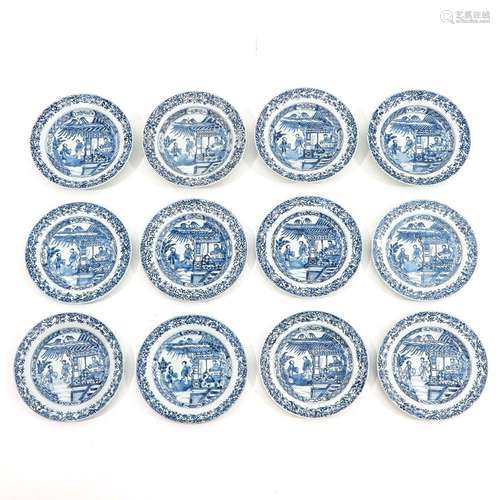 A Series of 12 Blue and White Plates