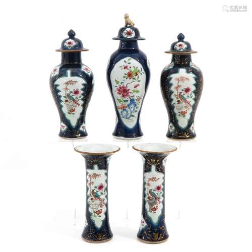 A Set of 5 Garniture Vases