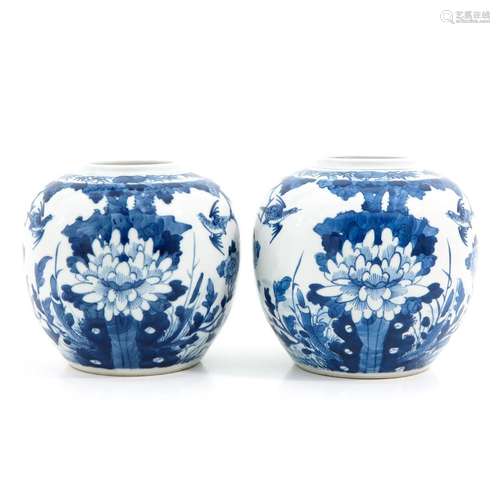 A Pair of Blue and White Ginger Jars