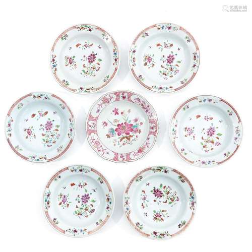 A Series of 7 Famille Rose Plates