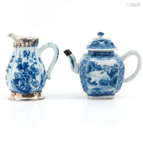 A Blue and White Teapot and Creamer