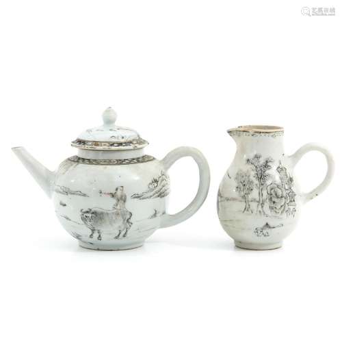 An Encre de Chine Teapot and Creamer