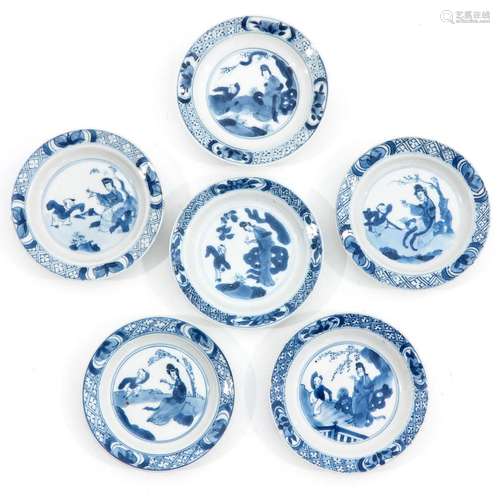 A Series of 6 Small Blue and White Plates