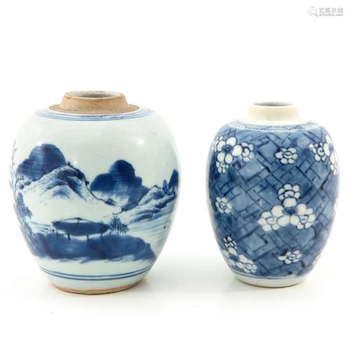 A Lot of 2 Blue and White Ginger Jars