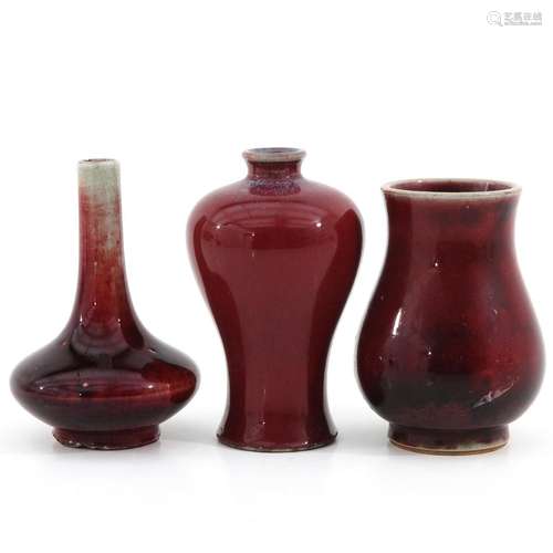 A Collectin of 3 Sang de Boeuf Decor Vases