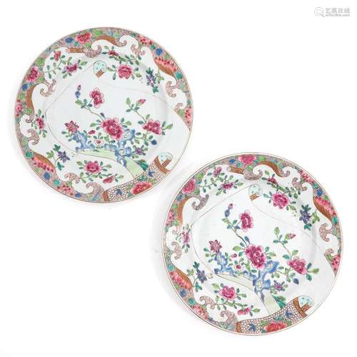 A Pair of Famille Rose Scroll Plates