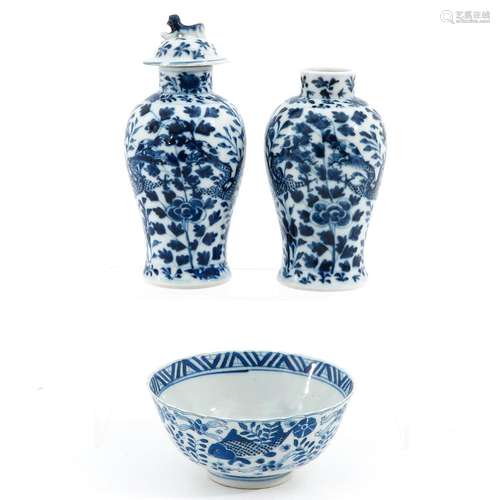 A Bowl and 2 Small Garniture Vases