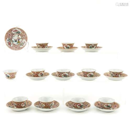 A Set of Famille Rose Cups and Saucers