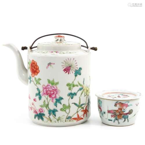 A Famille Rose Teapot and Cricket Box